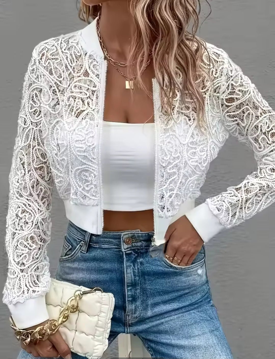 White Lace Zipper Cardigan Jacket - GLITCH - BELLE