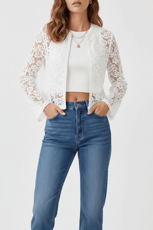 White Lace Zipper Cardigan Jacket - GLITCH - BELLE