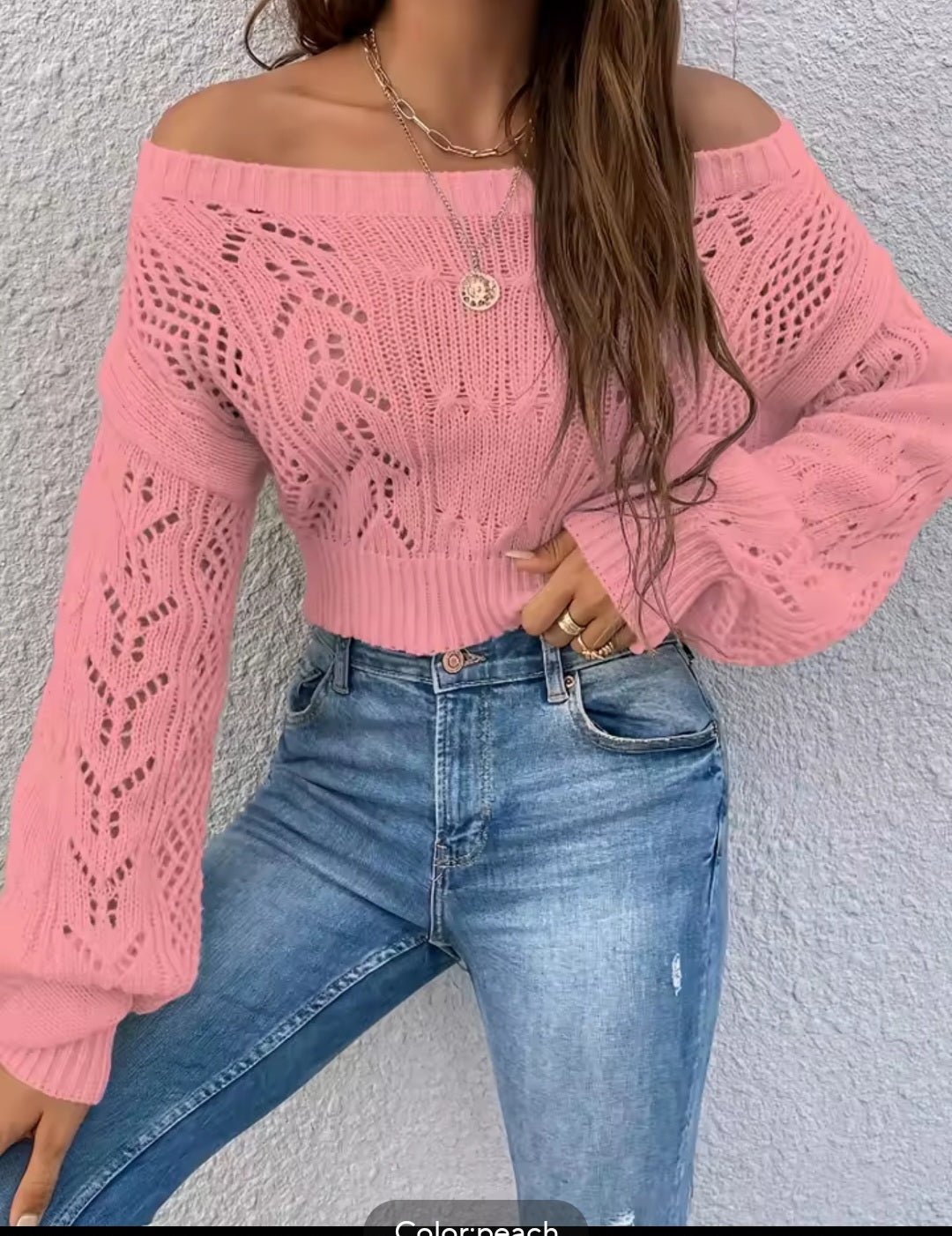 White Off-Shoulder Crochet Crop Sweater - GLITCH-BELLE