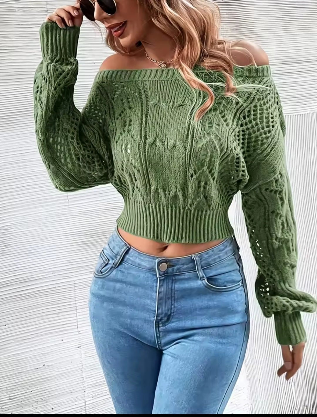 White Off-Shoulder Crochet Crop Sweater - GLITCH-BELLE