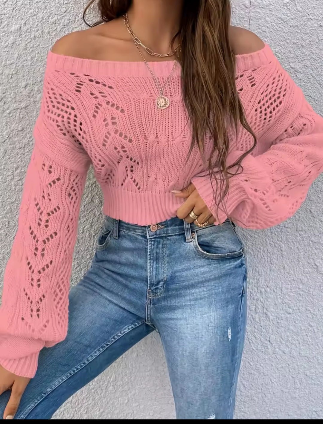 White Off-Shoulder Crochet Crop Sweater - GLITCH-BELLE