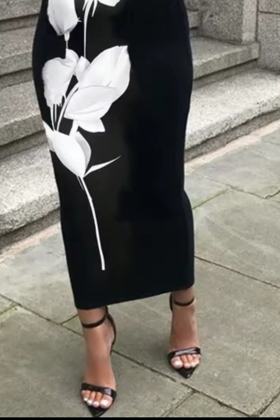 White Rose Print High Waist Midi Pencil Skirt - GLITCH-BELLE
