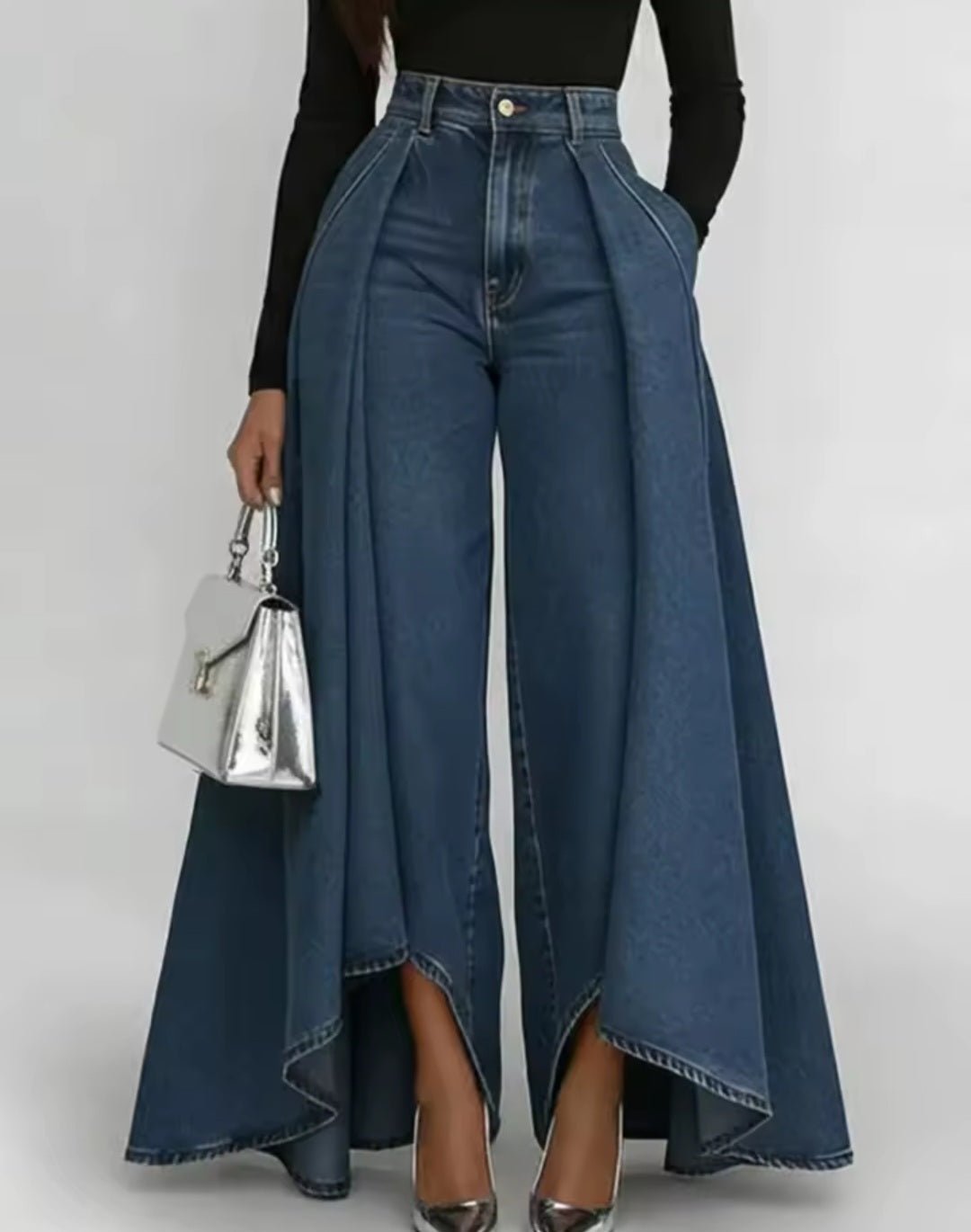 Wide - Leg Flowy Denim Maxi Pants - GLITCH - BELLE