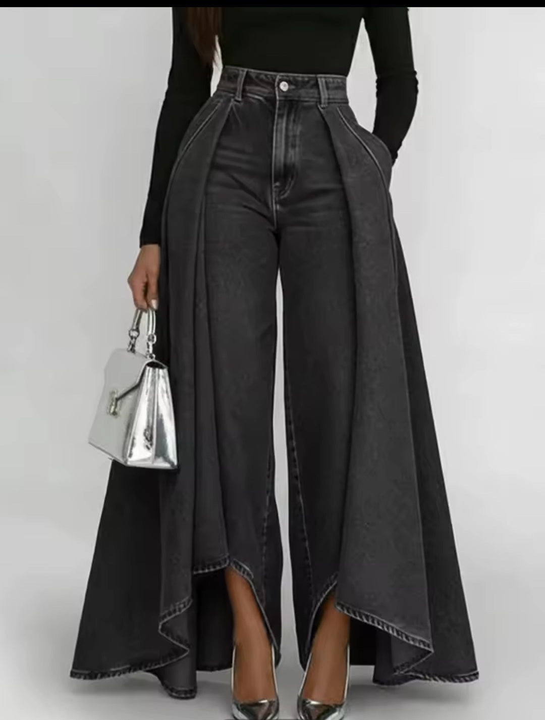 Wide - Leg Flowy Denim Maxi Pants - GLITCH - BELLE