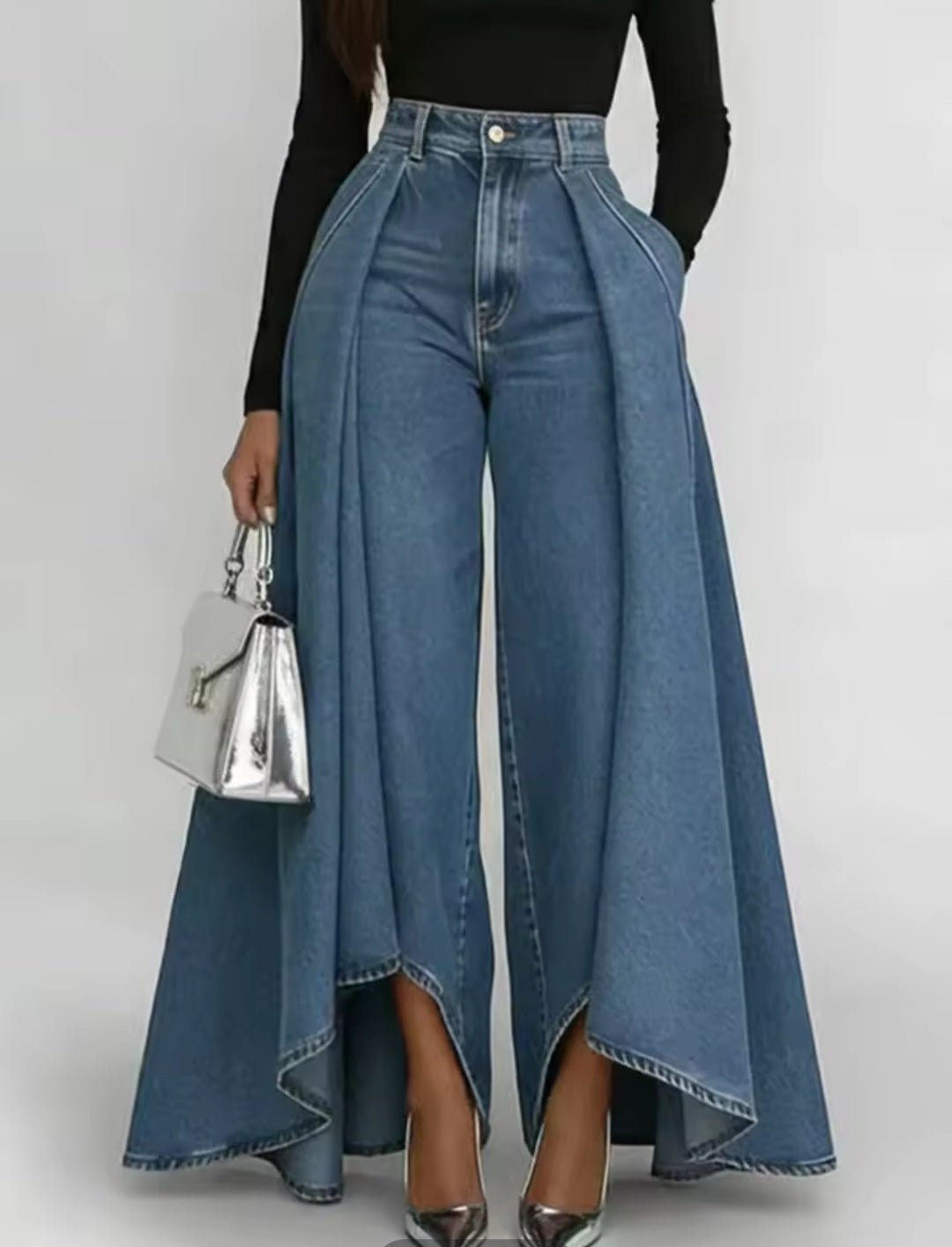 Wide - Leg Flowy Denim Maxi Pants - GLITCH - BELLE