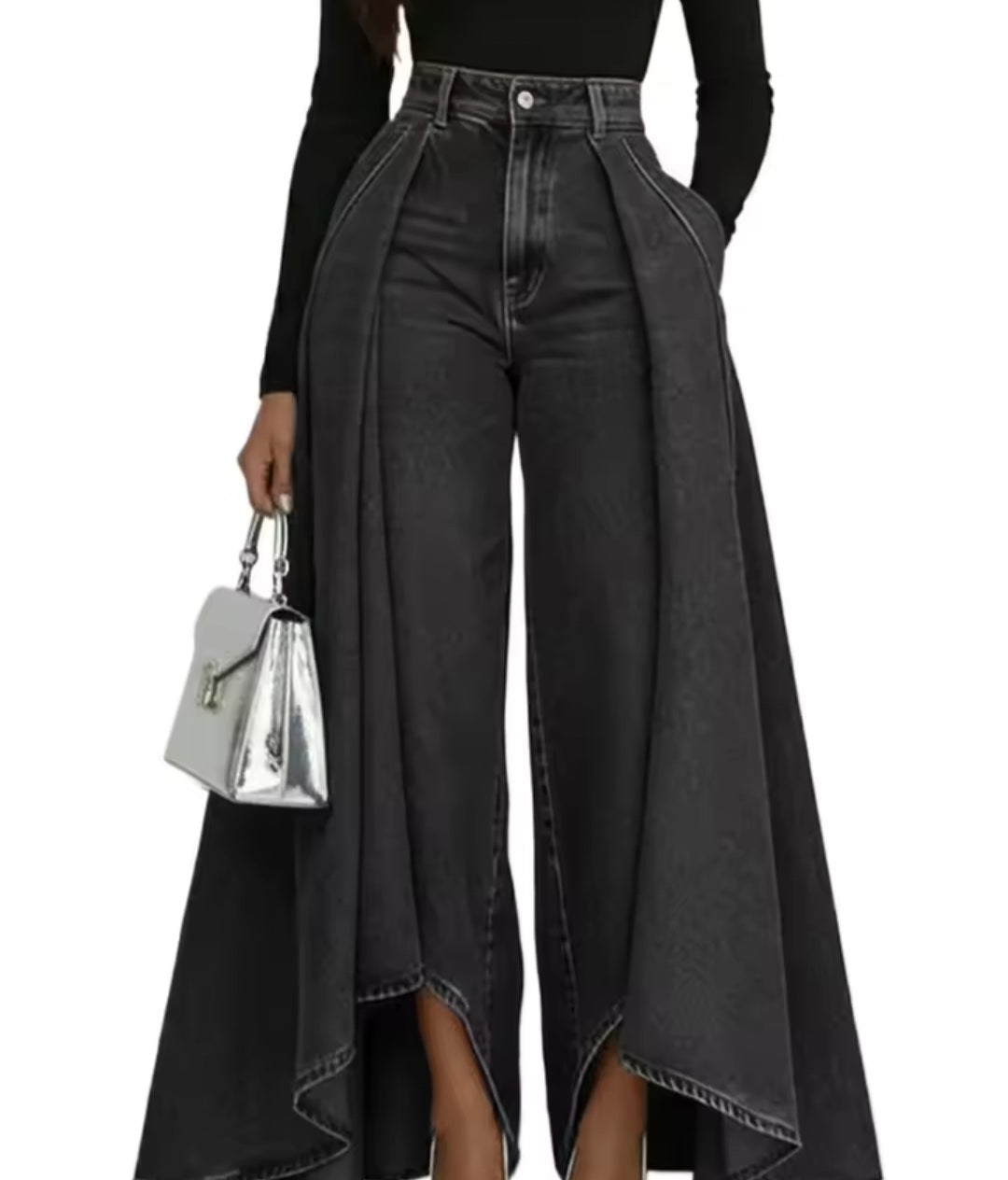 Wide - Leg Flowy Denim Maxi Pants - GLITCH - BELLE