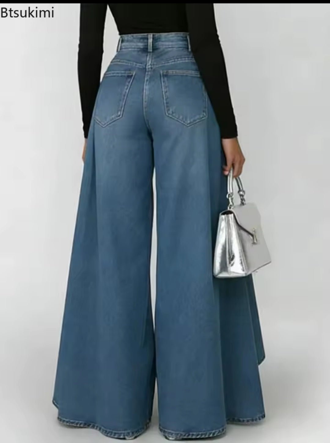 Wide - Leg Flowy Denim Maxi Pants - GLITCH - BELLE