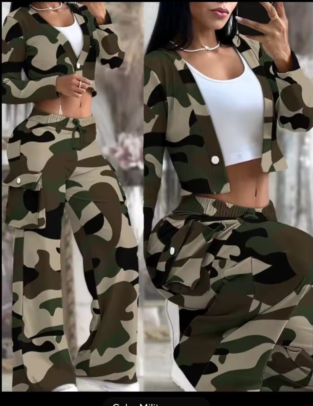 Women's Solid Color Crop Top & Cargo Pants Set - GLITCH - BELLE